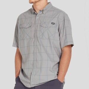 NRS Guide Shirt Mens Small NEW Sharkskin Grey Plaid Snap Button Boating Fishing